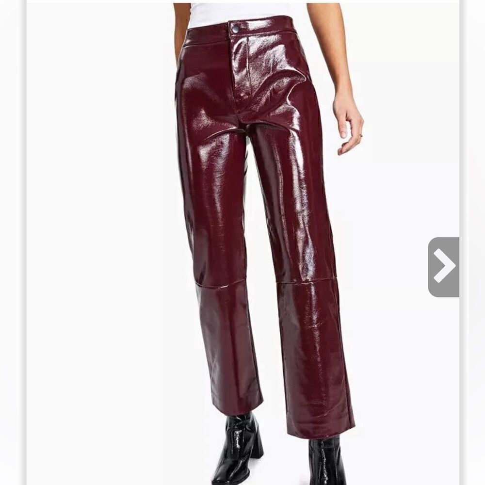 LNA Shiny Faux-Leather Crinkle Pants in Wine Size L